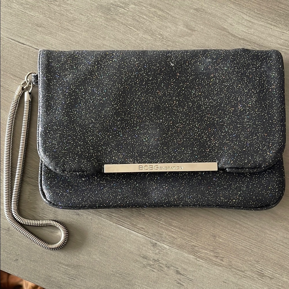 BCBGeneration Black Glitter Clutch wristlet GUC